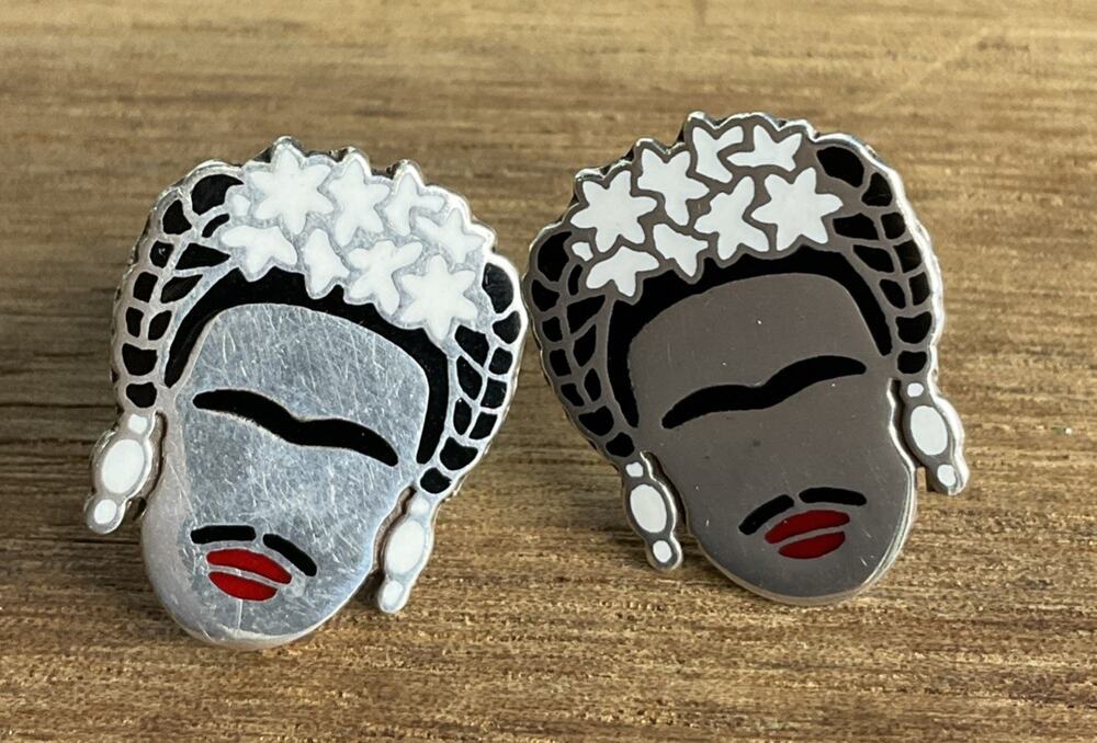 Sterling Silver 925 Frida Kahlo Style Face Stud Earrings
